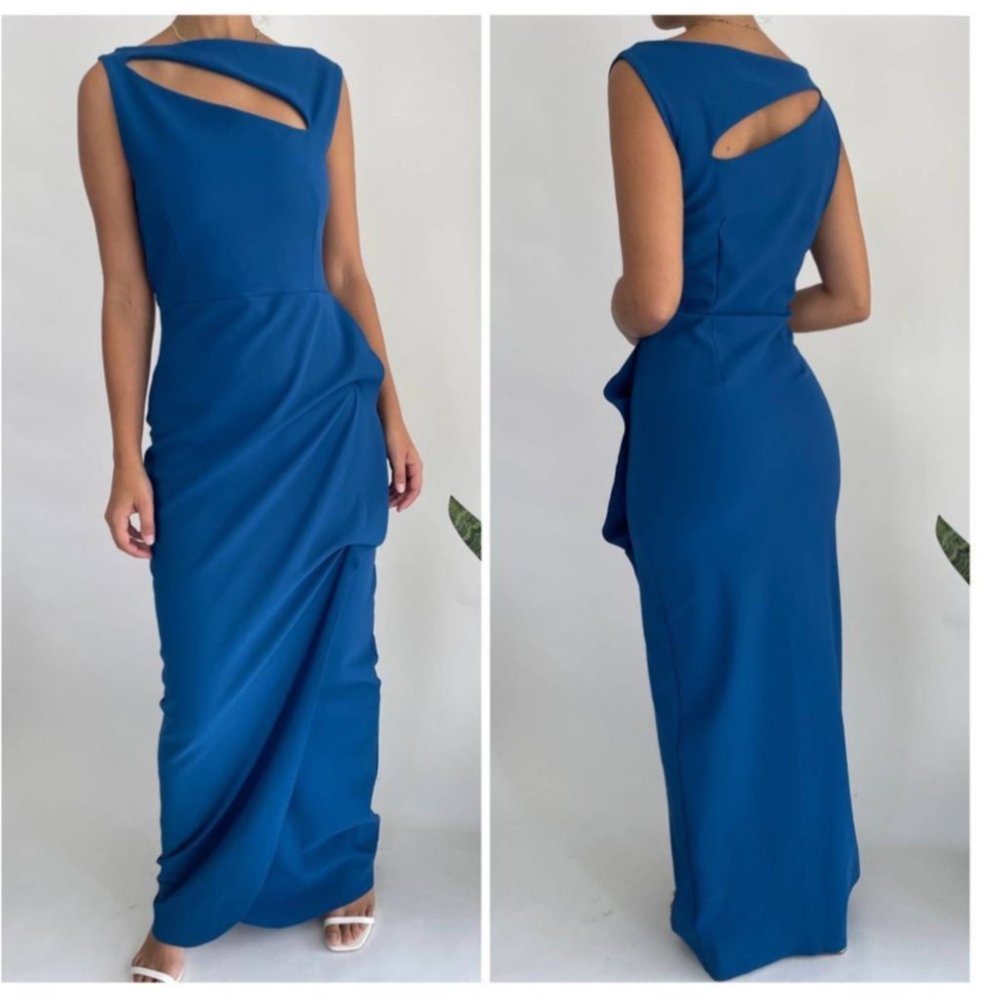 La Petite Robe Chiara Boni Sleeveless Cutout Maxi Gown In Cobalt Blue
